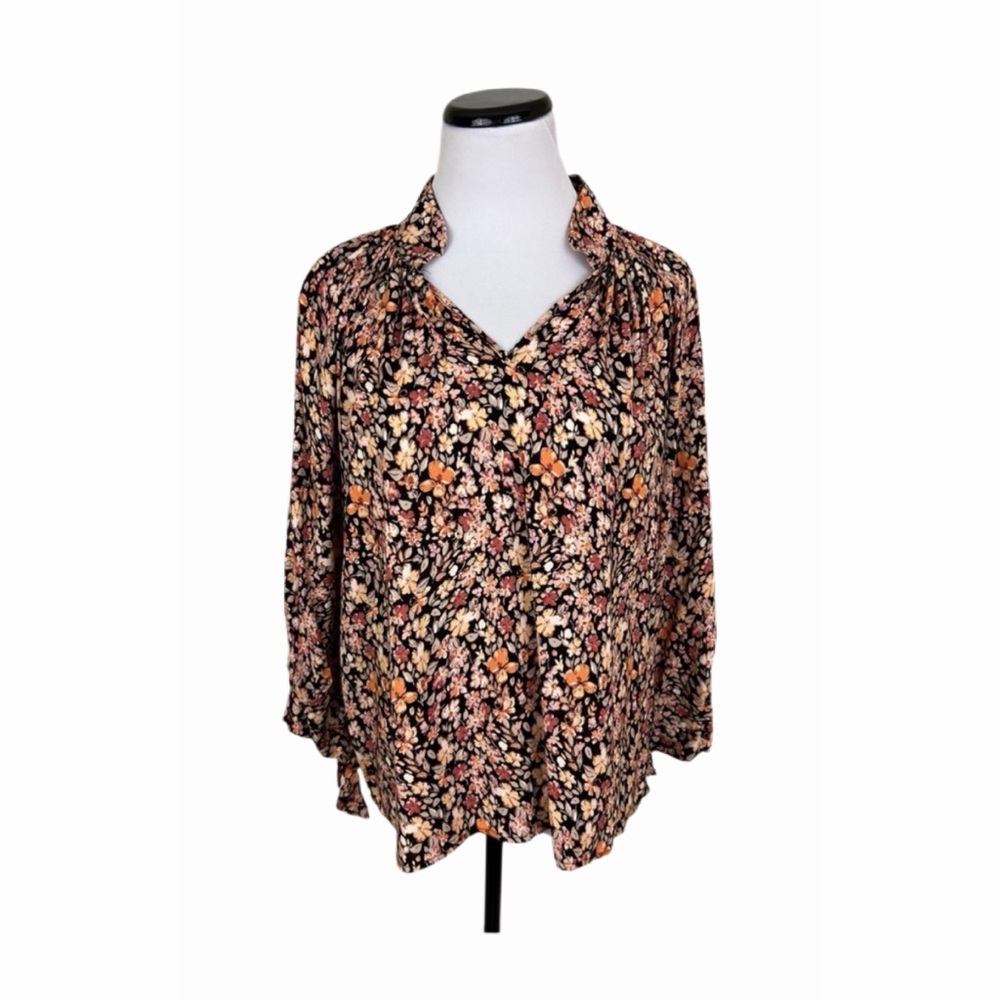 Cynthia Rowley Oversized Floral V-Neck Long Sleeve Blouse Top Size Small